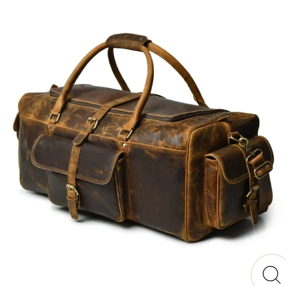 Retro Buffalo Leather Duffle Bag - Recondite Sepia by Sam's Buffalo 26 In NWT's